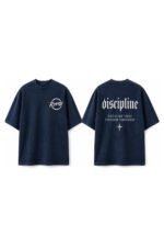 Discipline Drop-Shoulder Tee in Navy, front and back view