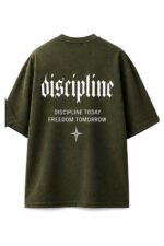 Discipline Drop-Shoulder Tee in Olive, back view