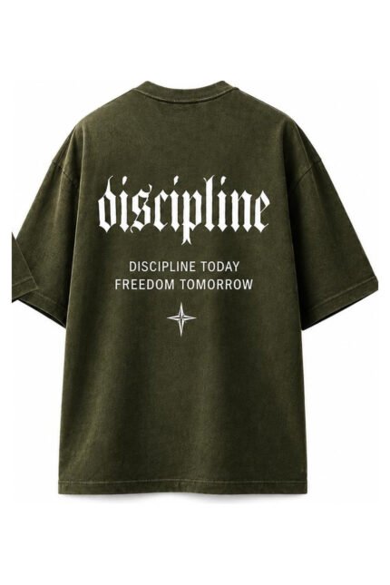 Discipline Drop-Shoulder Tee in Olive, back view