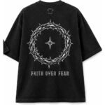 Faith Over Fear Drop-Shoulder Tee in Black, back view