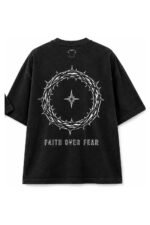 Faith Over Fear Drop-Shoulder Tee in Black, back view