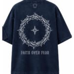 Faith Over Fear Drop-Shoulder Tee in Navy, back view