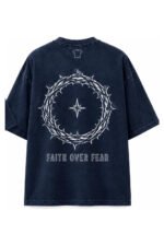 Faith Over Fear Drop-Shoulder Tee in Navy, back view