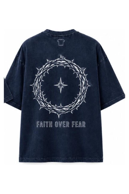 Faith Over Fear Drop-Shoulder Tee in Navy, back view