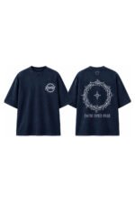 Faith Over Fear Drop-Shoulder Tee in Navy, front and back view