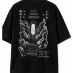 Stairway To Light Drop-Shoulder Tee in Black, back view