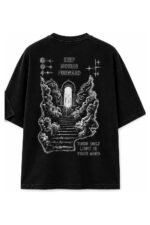 Stairway To Light Drop-Shoulder Tee in Black, back view