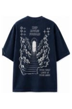 Stairway To Light Drop-Shoulder Tee in Navy, back view