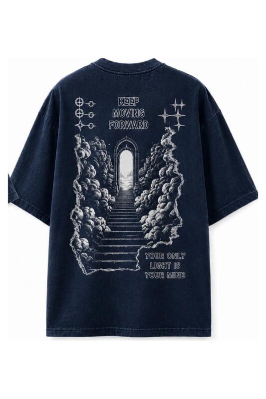 Stairway To Light Drop-Shoulder Tee in Navy, back view