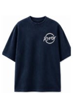 Stairway To Light Drop-Shoulder Tee in Navy, front view