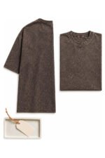 Essential Acid Wash Tee in Espresso, front and back view