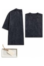 Essential Acid Wash Tee in Midnight Navy, front and back view