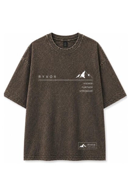 RYVOX Signature Acid Wash Tee in Espresso, front view