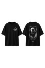 Solitude Oversized Tee in Black, front and back view