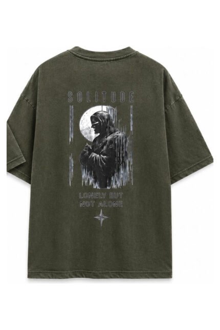 Solitude Oversized Tee in Olive, back view