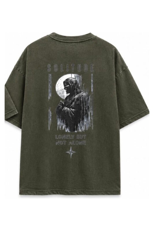 Solitude Oversized Tee in Olive, back view