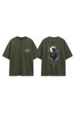 Solitude Oversized Tee in Olive, front and back view